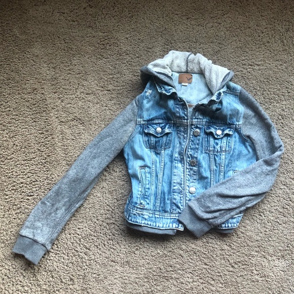 American Eagle Denim Jacket with Knit Sleeves - Picture 2 of 4